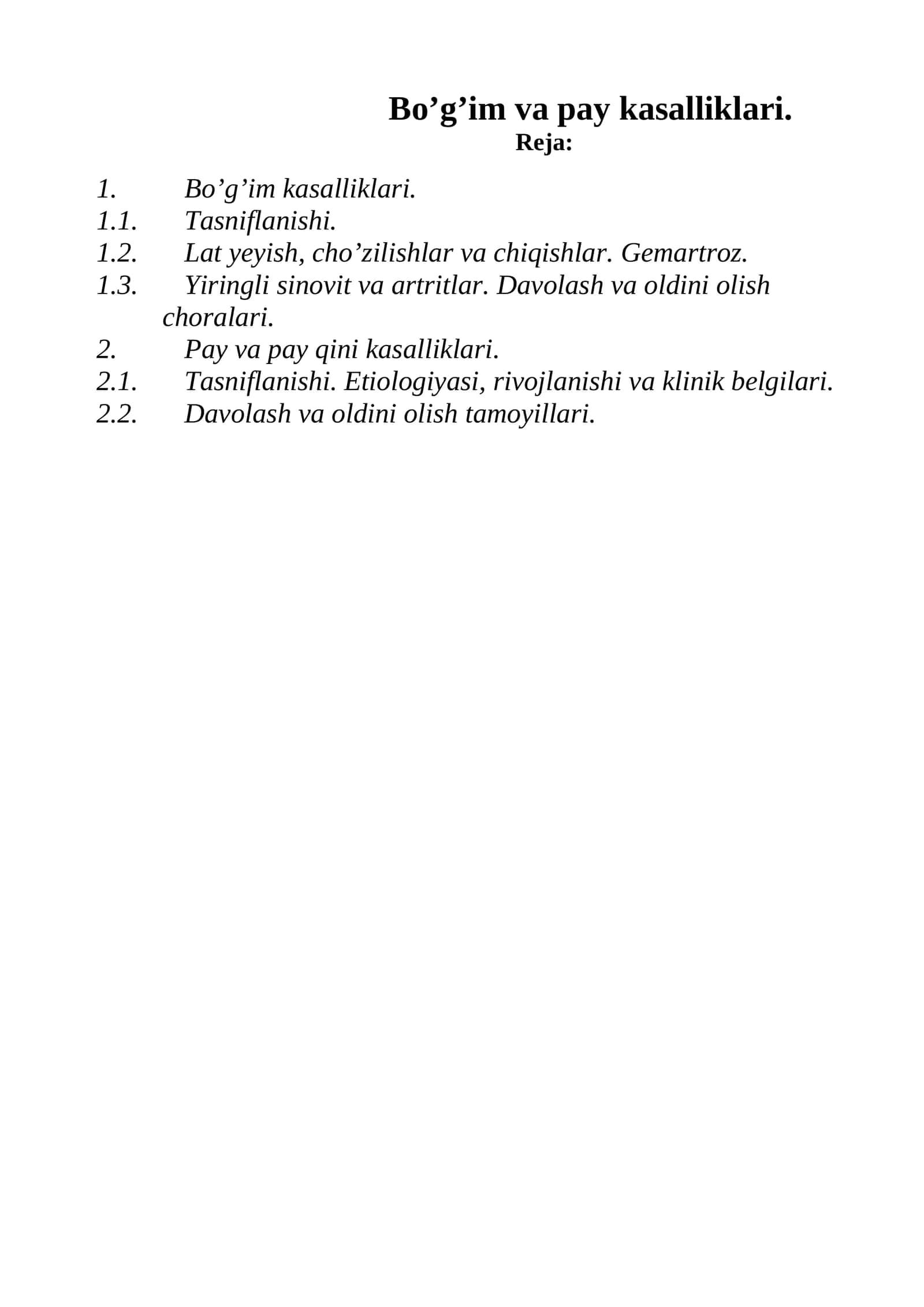 Bo’g’im va pay kasalliklari 1