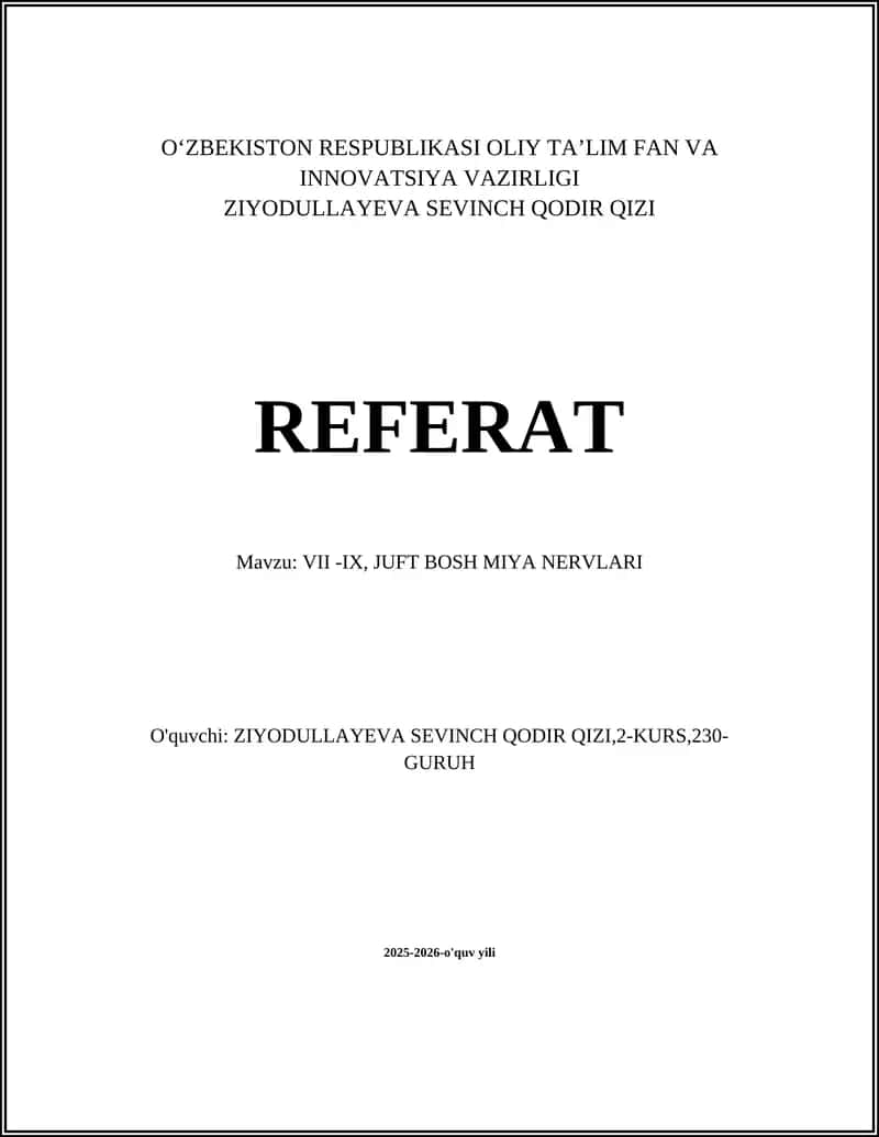 VII - IX, JUFT BOSH MIYA NERVLARI 1