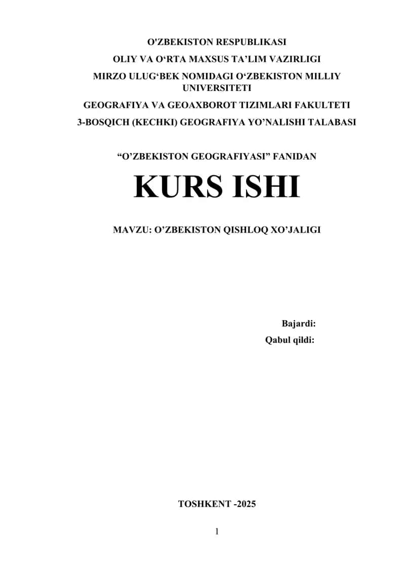 O’ZBEKISTON QISHLOQ XO’JALIGI 1
