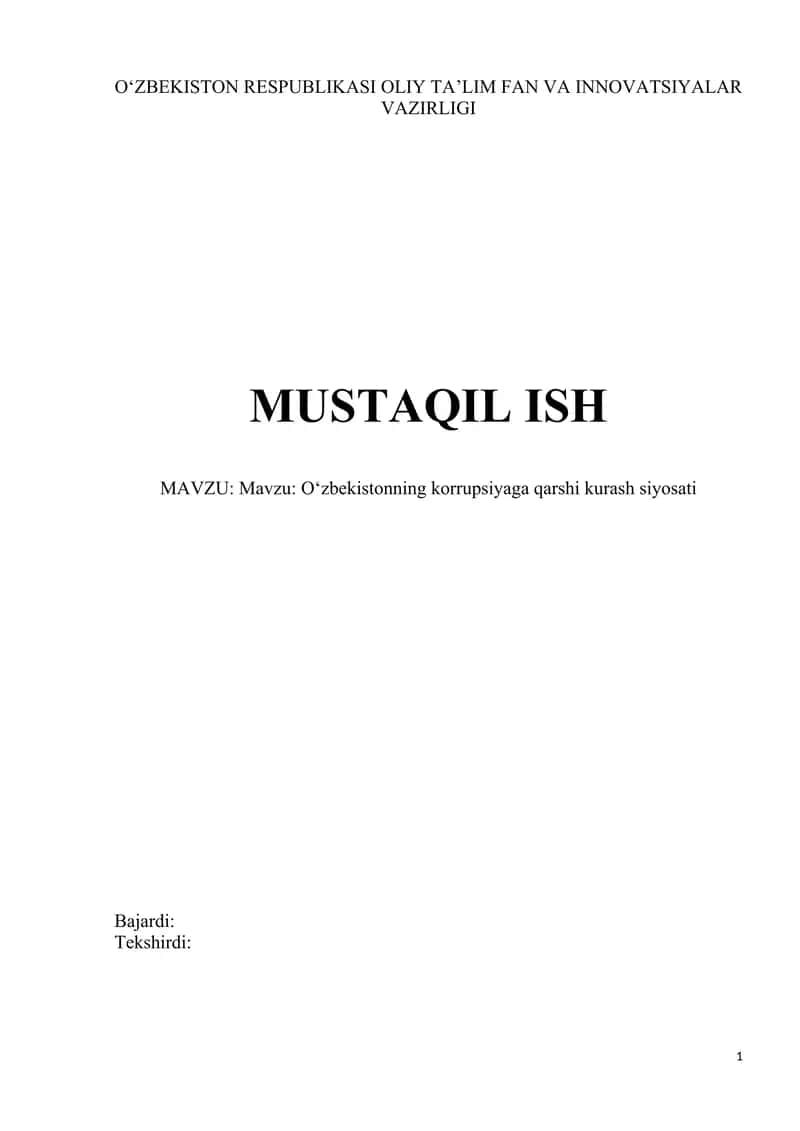 O‘zbekistonning korrupsiyaga qarshi kurash siyosati 1