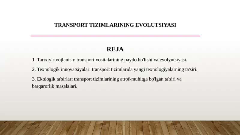 Transport tizimlarining evolutsiyasi 1