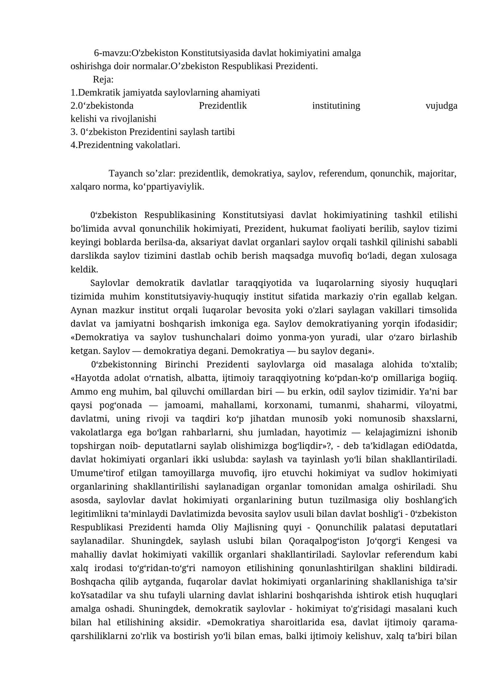 O'zbekiston Konstitutsiyasida davlat hokimiyatini amalga oshirishga doir normalar 1