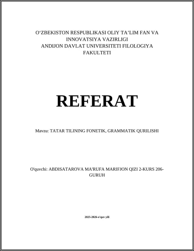 TATAR TILINING FONETIK, GRAMMATIK QURILISHI 1