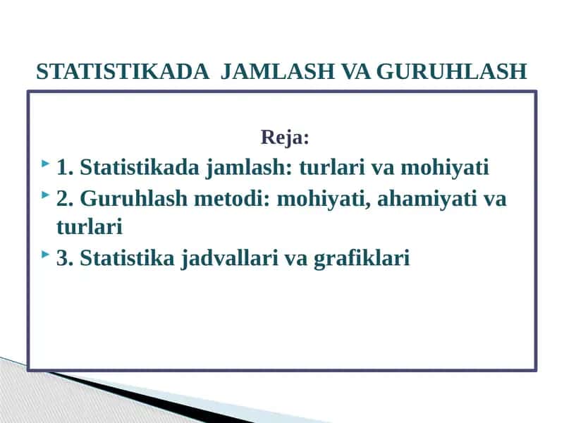 Statistikada jamlash va gruhlash 1