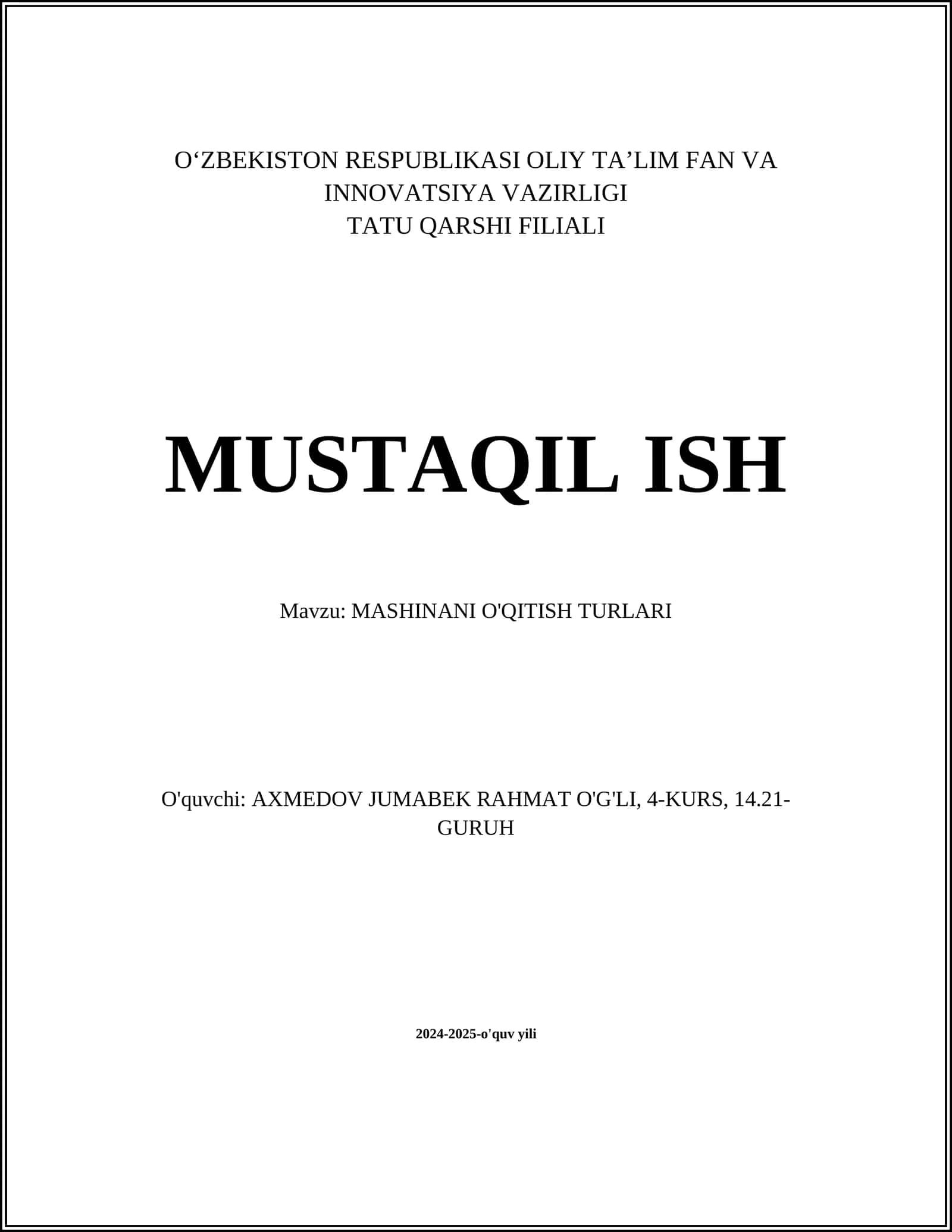 MASHINANI O'QITISH TURLARI 1