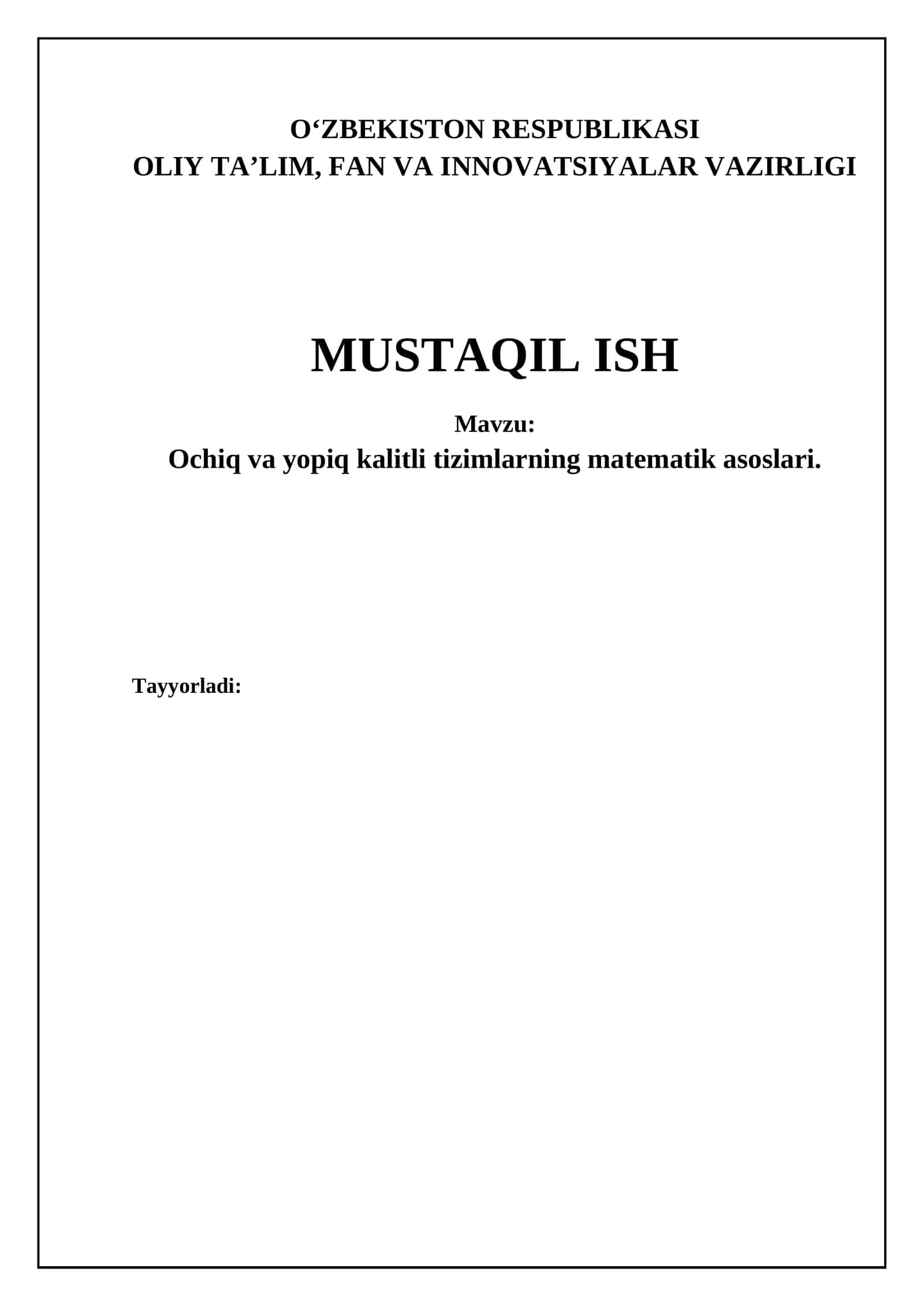 Ommaviy va shaxsiy kalit kriptosistemalarining matematik asoslari 1
