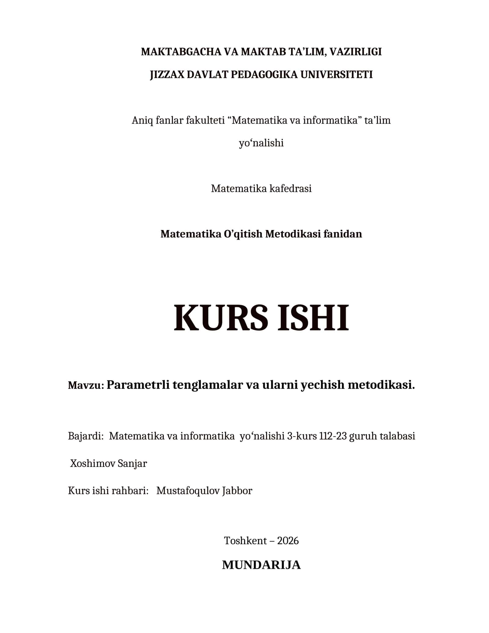 Parametrli tenglamalar va ularni yechish metodikasi 1