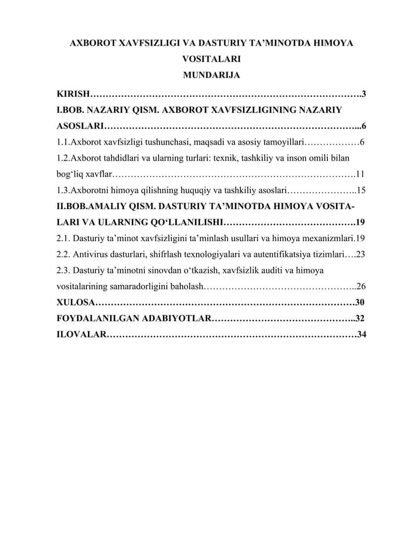 AXBOROT XAVFSIZLIGI VA DASTURIY TA’MINOTDA HIMOYA VOSITALARI 1