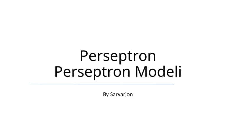 Perseptron Perseptron Modeli 1