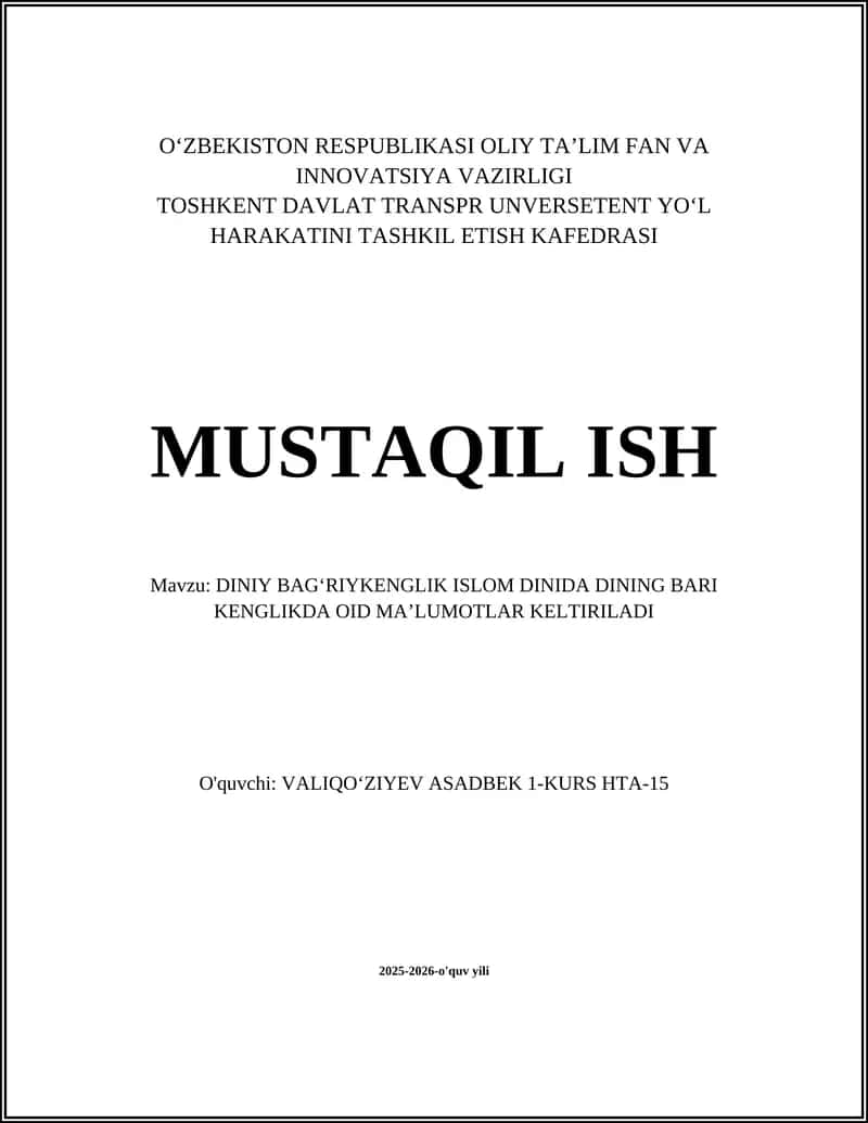 DINIY BAGʻRIYKENGLIK ISLOM DA 1