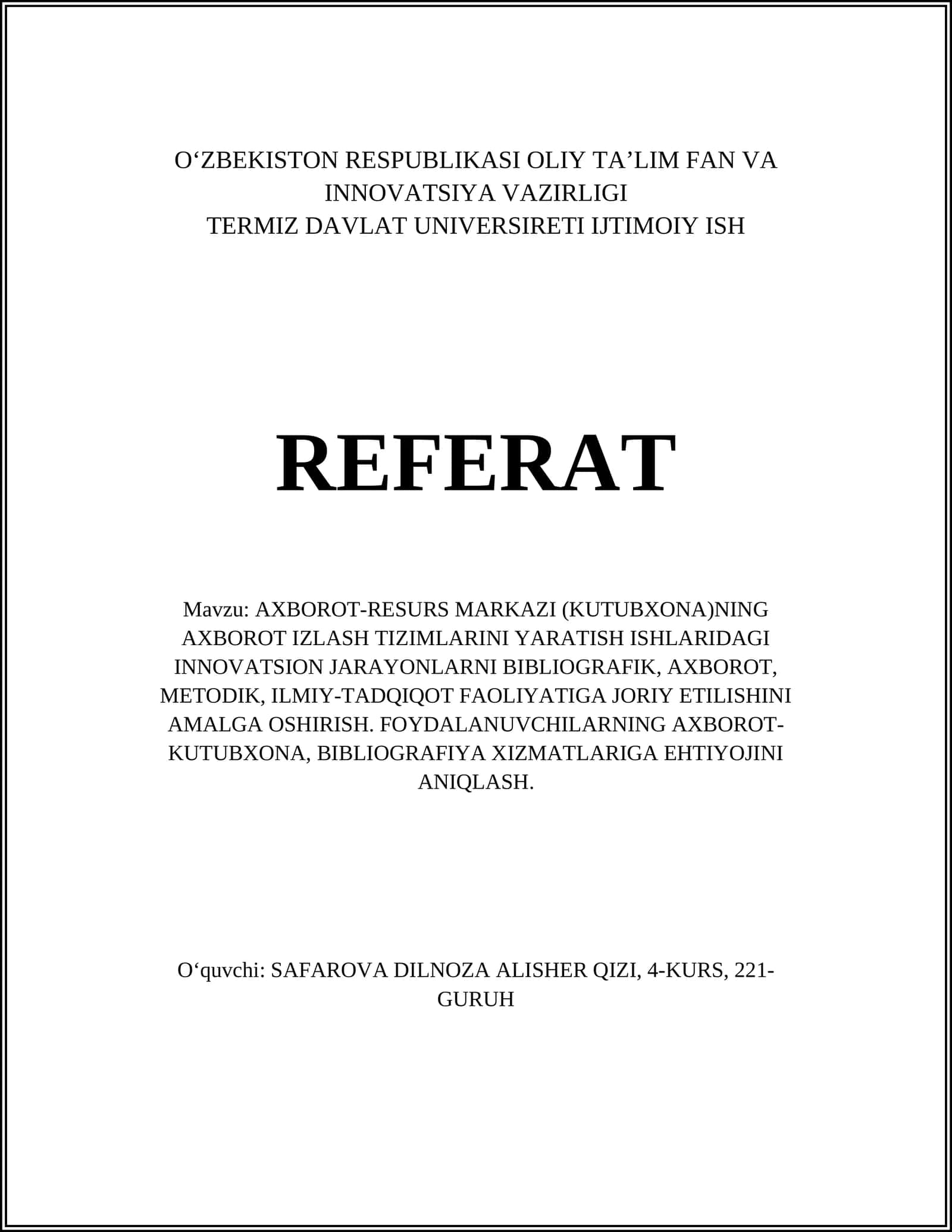 AXBOROT-RESURS MARKAZINING TIZIMLARINI RIVOJLANTIRISH 1