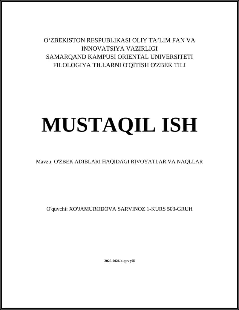 O'ZBEK ADIBLARI HAQIDAGI RIVOYATLAR VA NAQLLAR 1