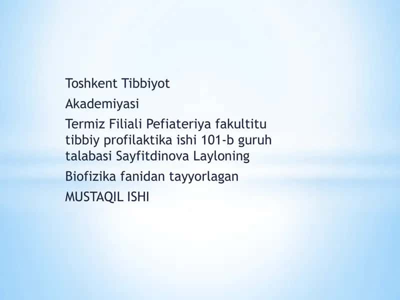 Bionika asoslari va uning inson hayotidagi o’rni 1