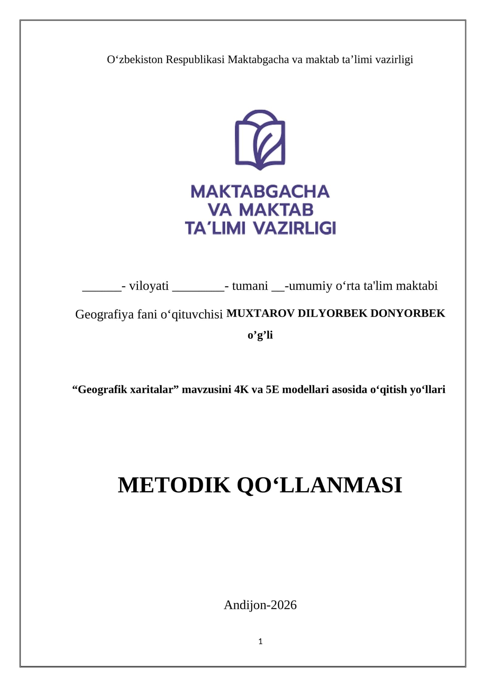 Gеоgrаfik хаritаlаr MЕTОDIK QО‘LLАNMАSI 1