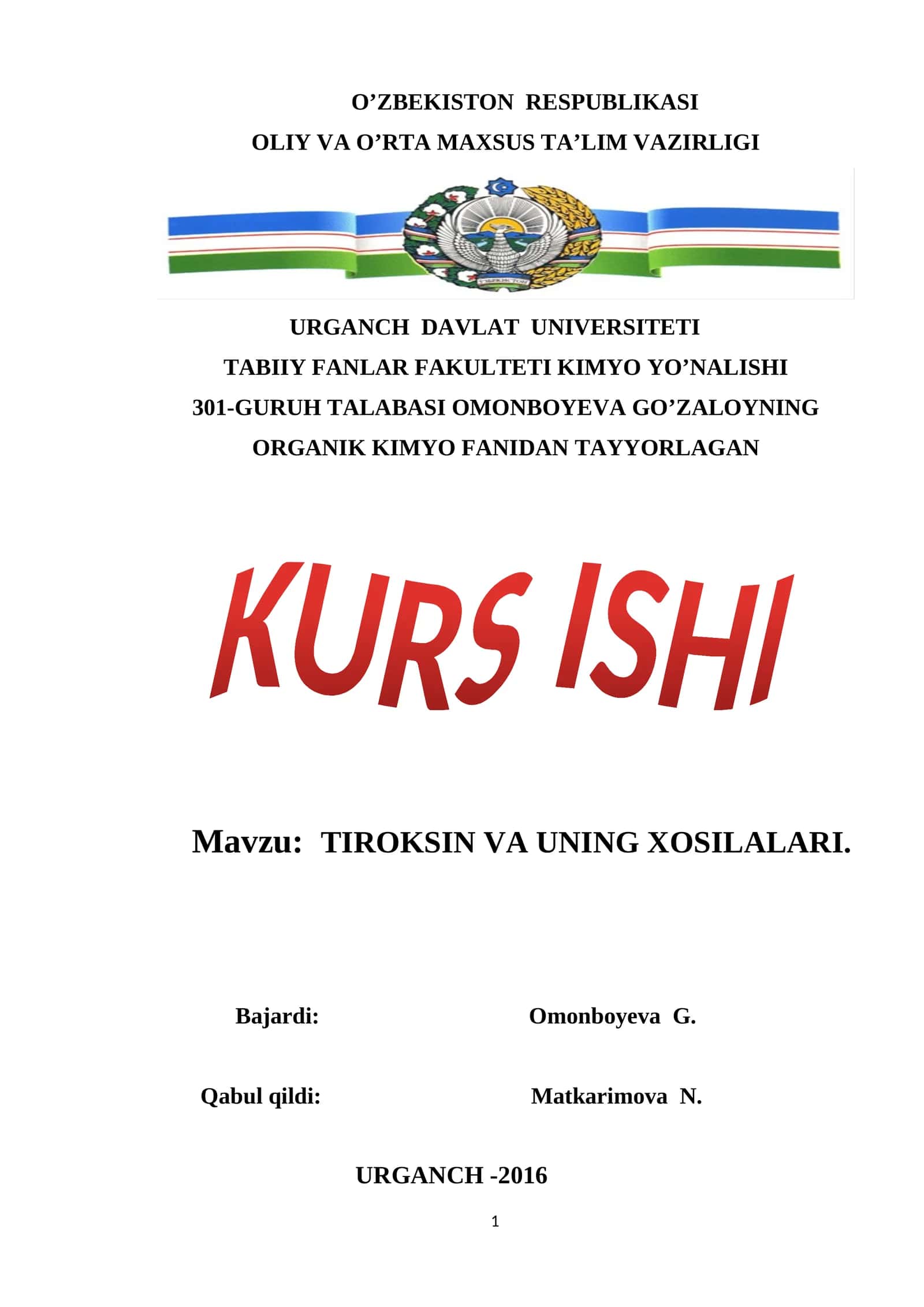 TIROKSIN VA UNING HOSILALARI 1