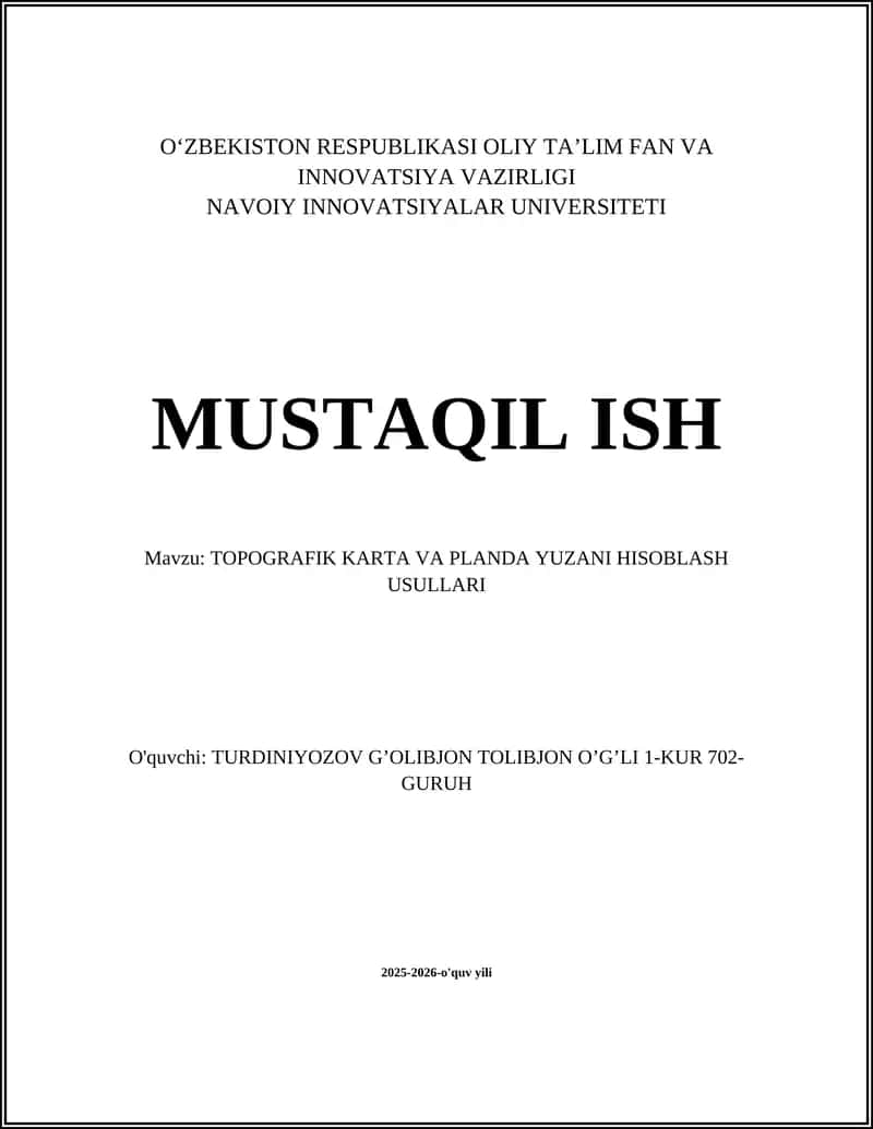 TOPOGRAFIK KARTA VA PLANDA YUZANI HISOBLASH USULLARI 1
