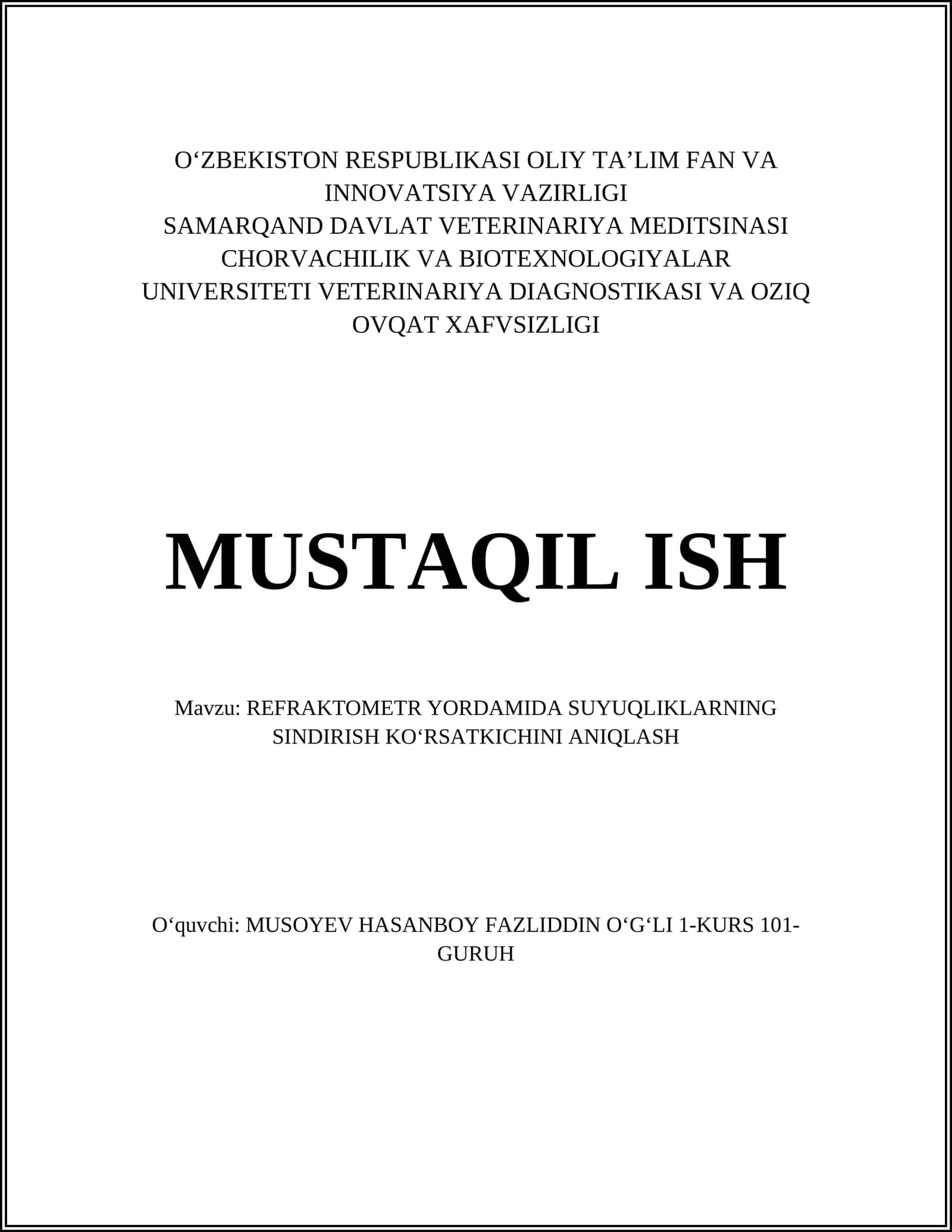 REFRAKTOMETR YORDAMIDA SUYUQLIKLARNING SINDIRISH KOʻRSATKICHINI ANIQLASH 1