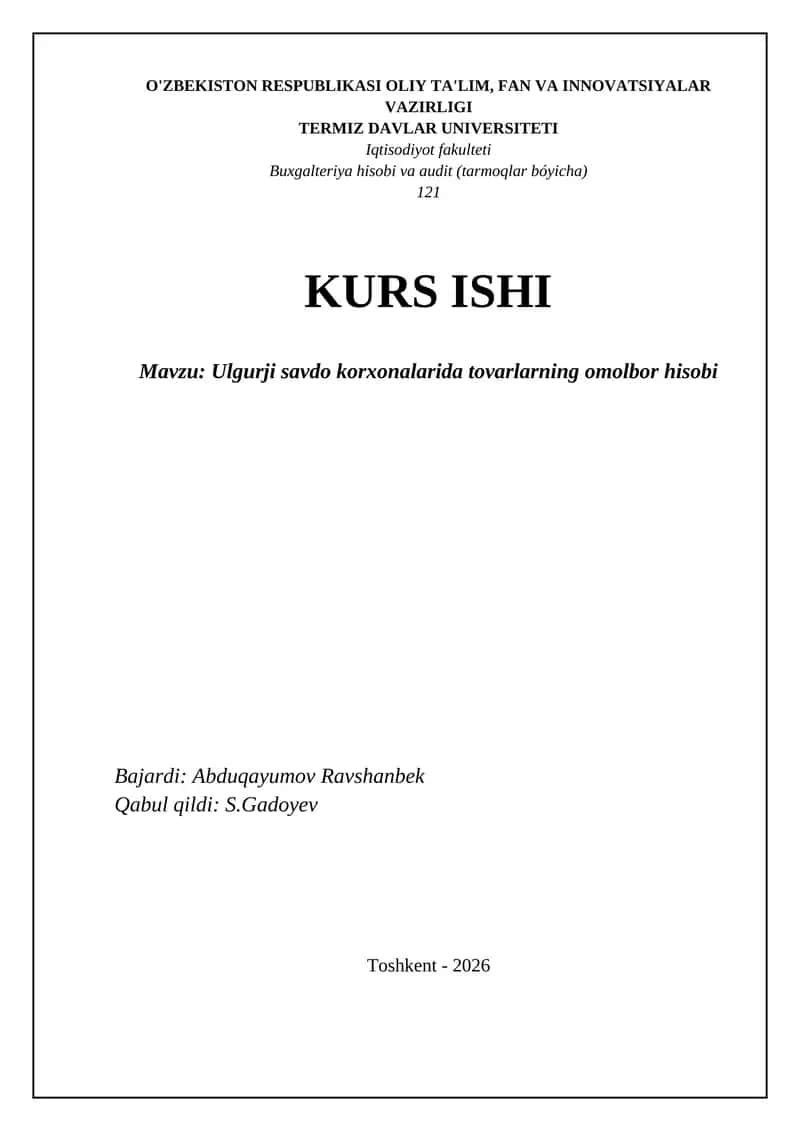 Ulgurji savdo korxonalarida tovarlarning omolbor hisobi 1