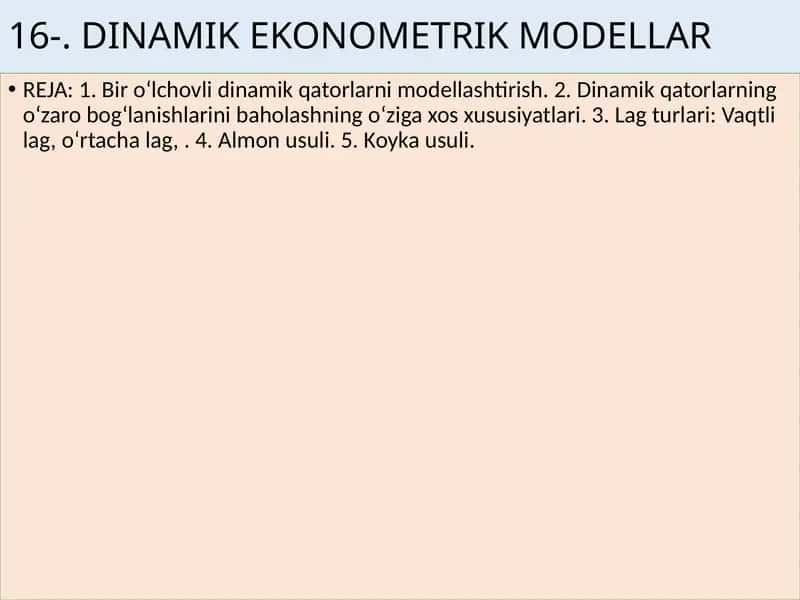 DINAMIK EKONOMETRIK MODELLAR 1