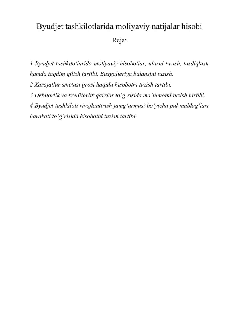 Byudjet tashkilotlarida moliyaviy natijalar hisobi 1