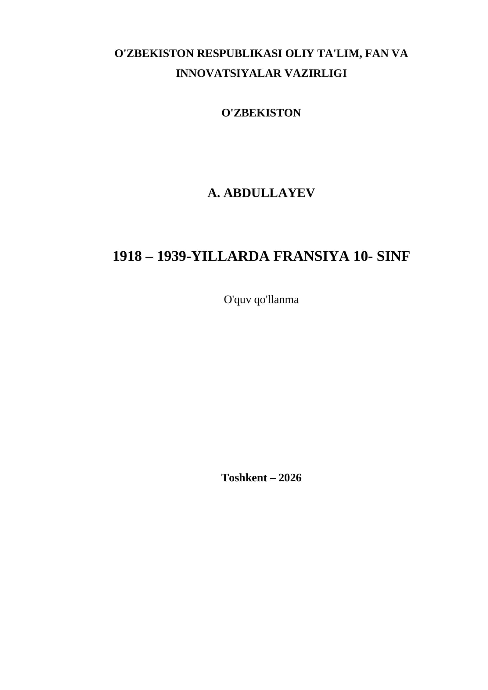 1918 – 1939-YILLARDA FRANSIYA 10- SINF 1