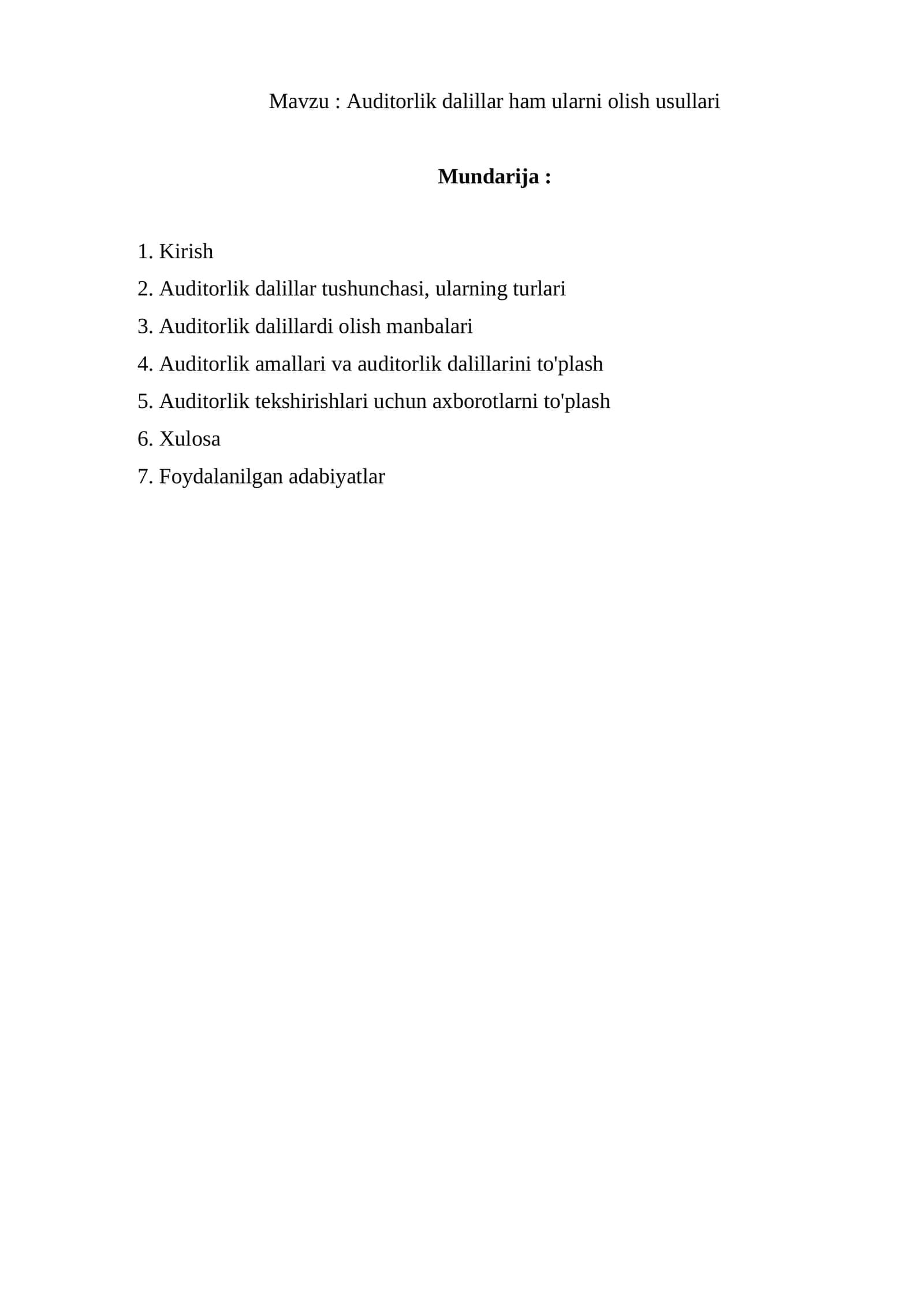 Auditorlik dalillar ham ularni olish usullari 1