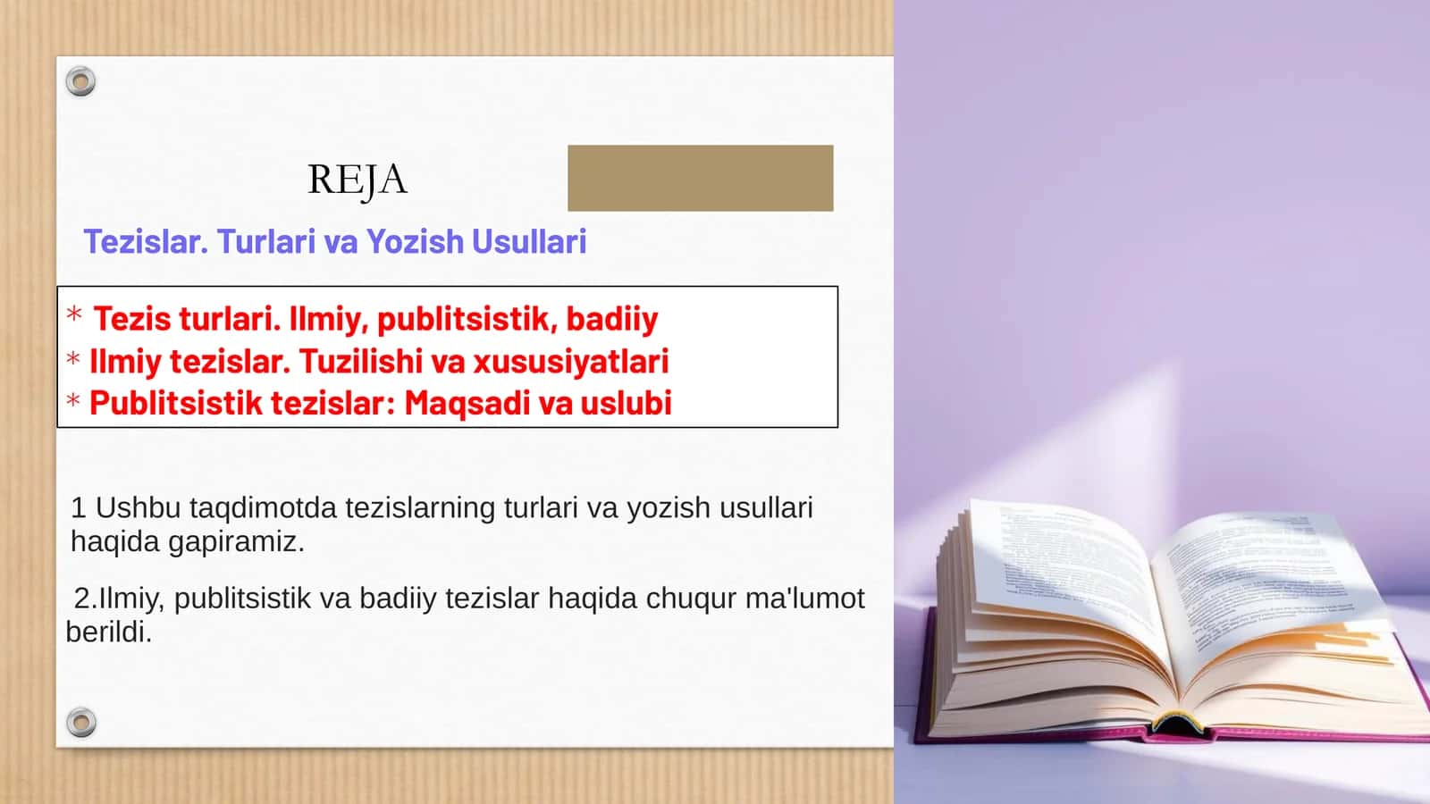 Tezislar. Turlari va Yozish Usullari 1