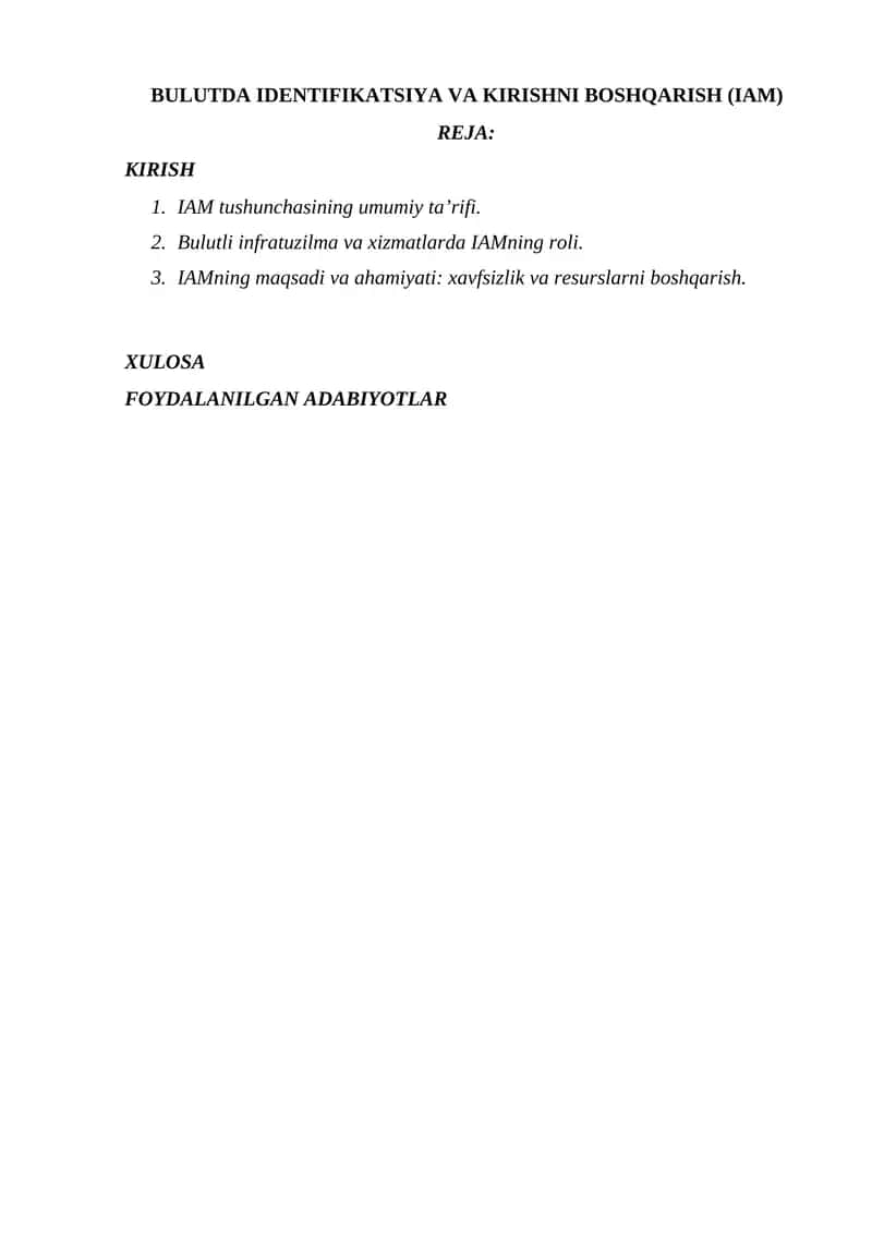 BULUTDA IDENTIFIKATSIYA VA KIRISHNI BOSHQARISH (IAM) 1