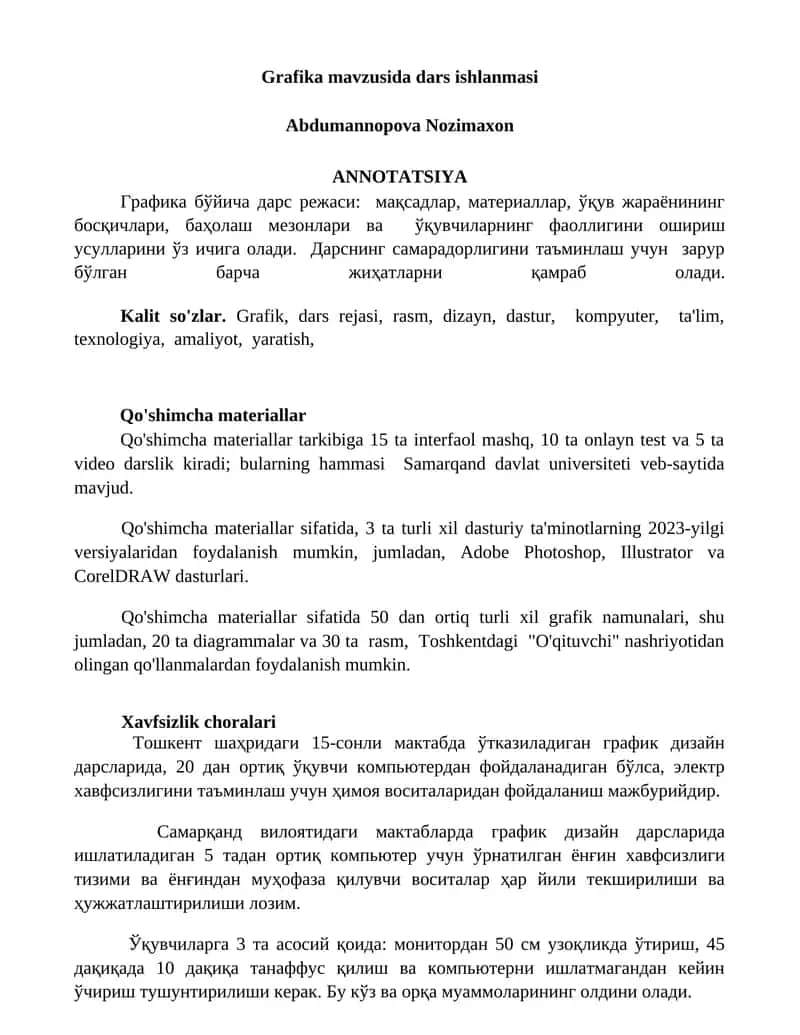 Grafika mavzusida dars ishlanmasi 1