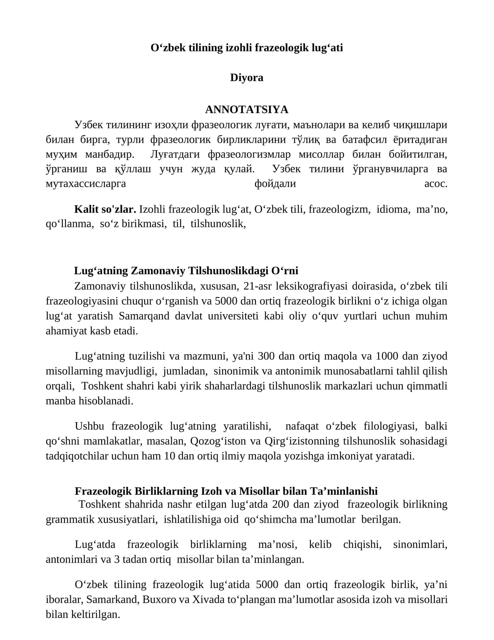 Oʻzbek tilining izohli frazeologik lugʻati 1