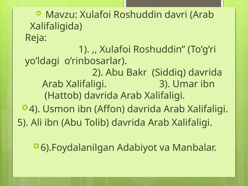 Xulafoi Roshuddin davri (Arab Xalifaligida) 1
