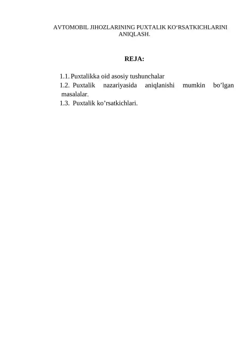 Puxtalik Ko'rsatkichlari