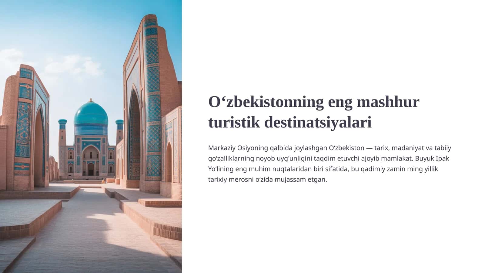 Oʻzbekistonning eng mashhur turistik destinatsiyalari 1