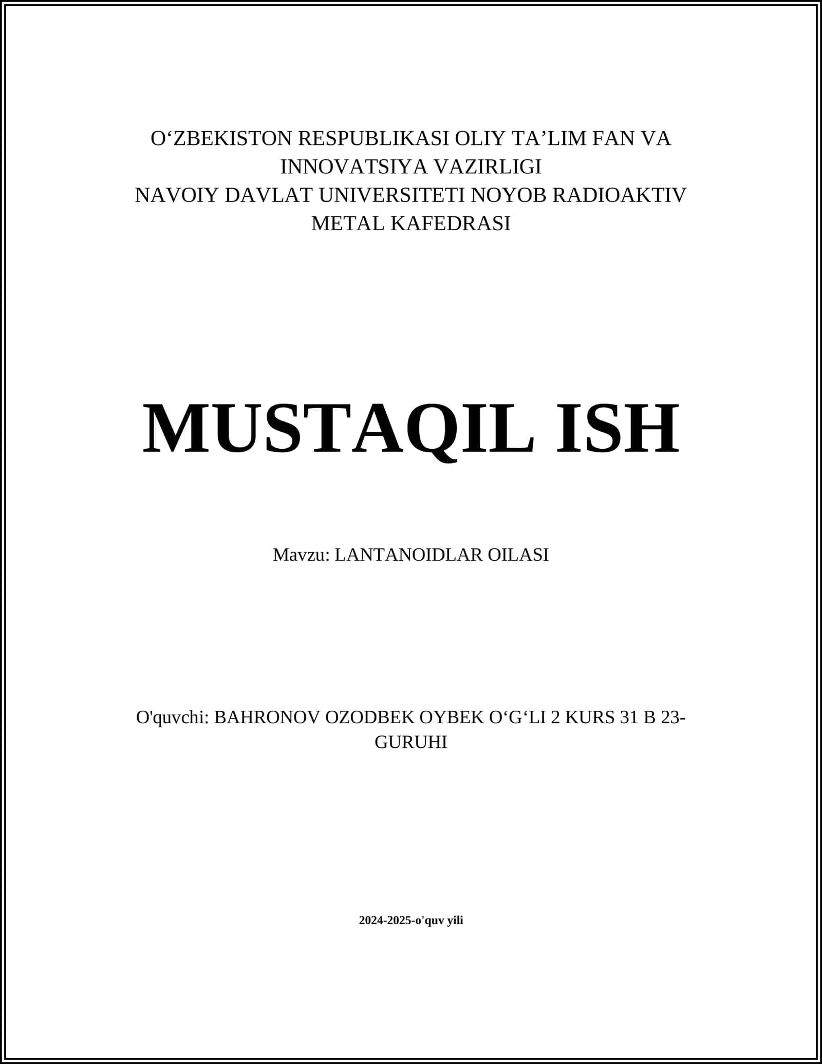 LANTANOIDLAR OILASI 1