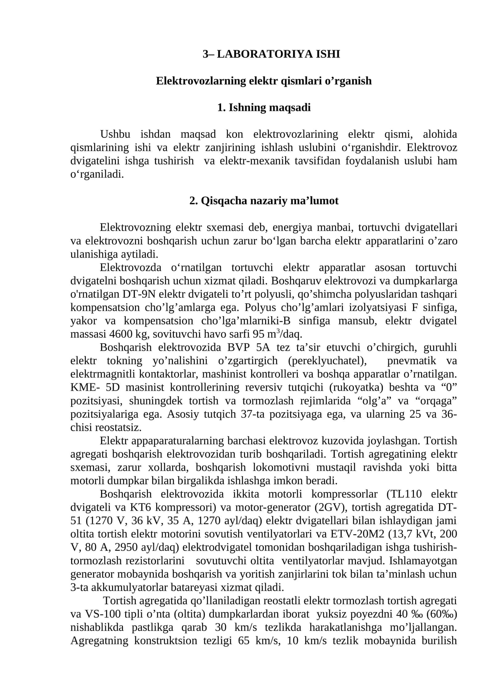Elektrovozlarning elektr qismlari o’rganish 1