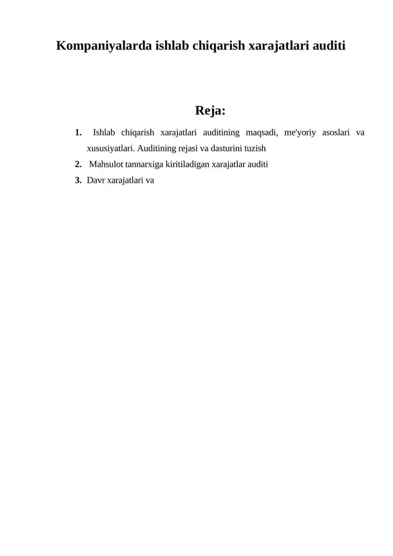 Ishlab chiqarish xarajatlari auditi 1