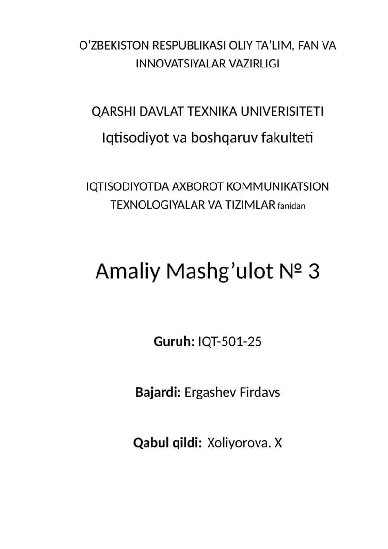 MS Access ma’lumotlar bazasi boshqarish tizimi 1