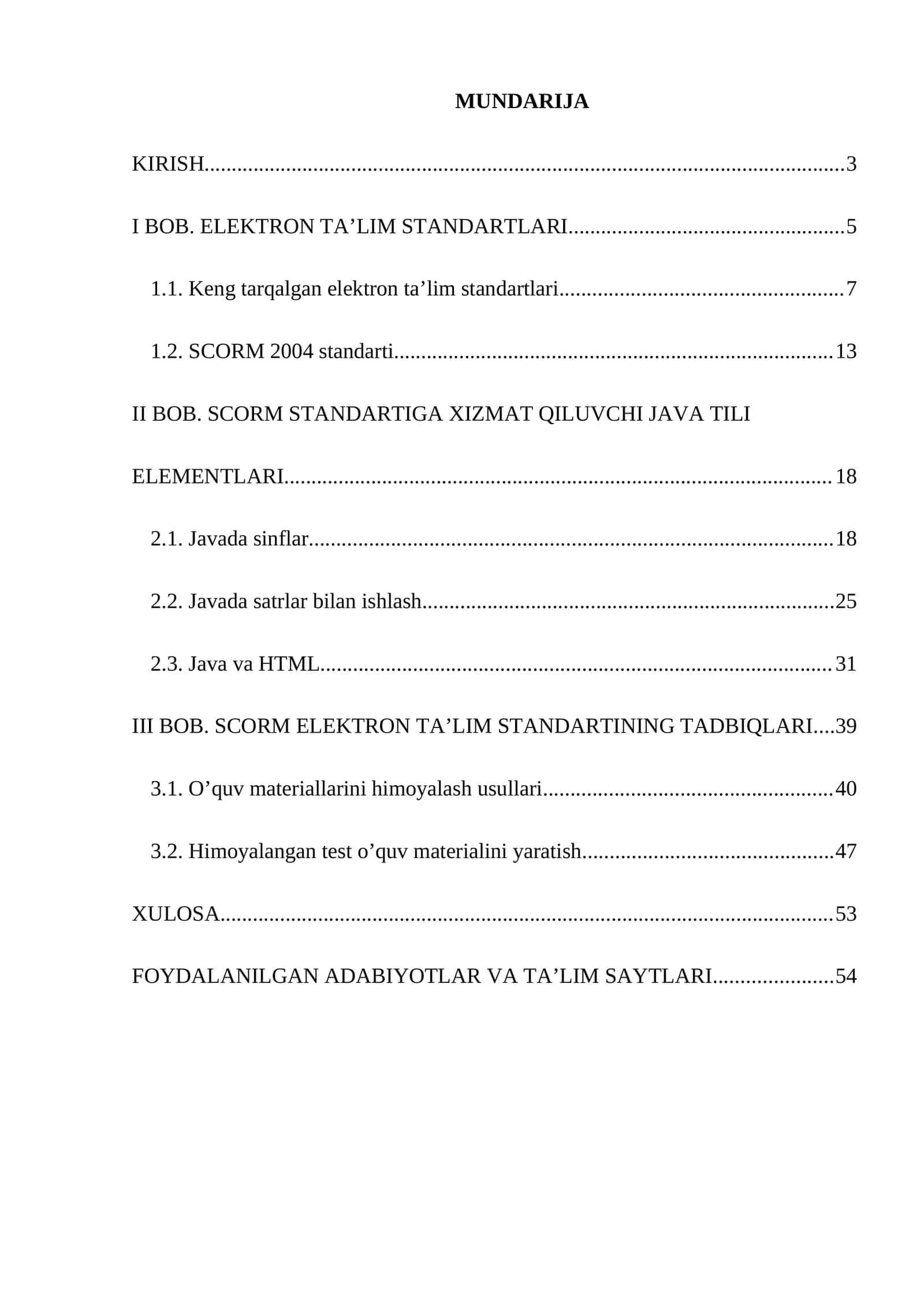 SCORM ta'lim standarti diplom ish BMI 1