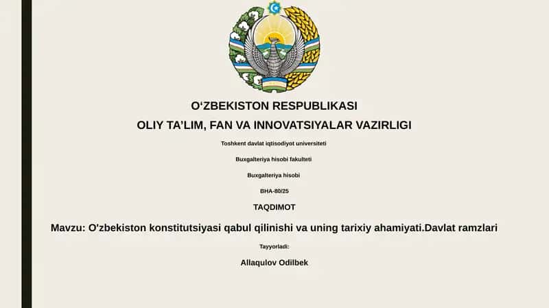 O'zbekiston konstitutsiyasi qabul qilinishi va uning tarixiy ahamiyati 1