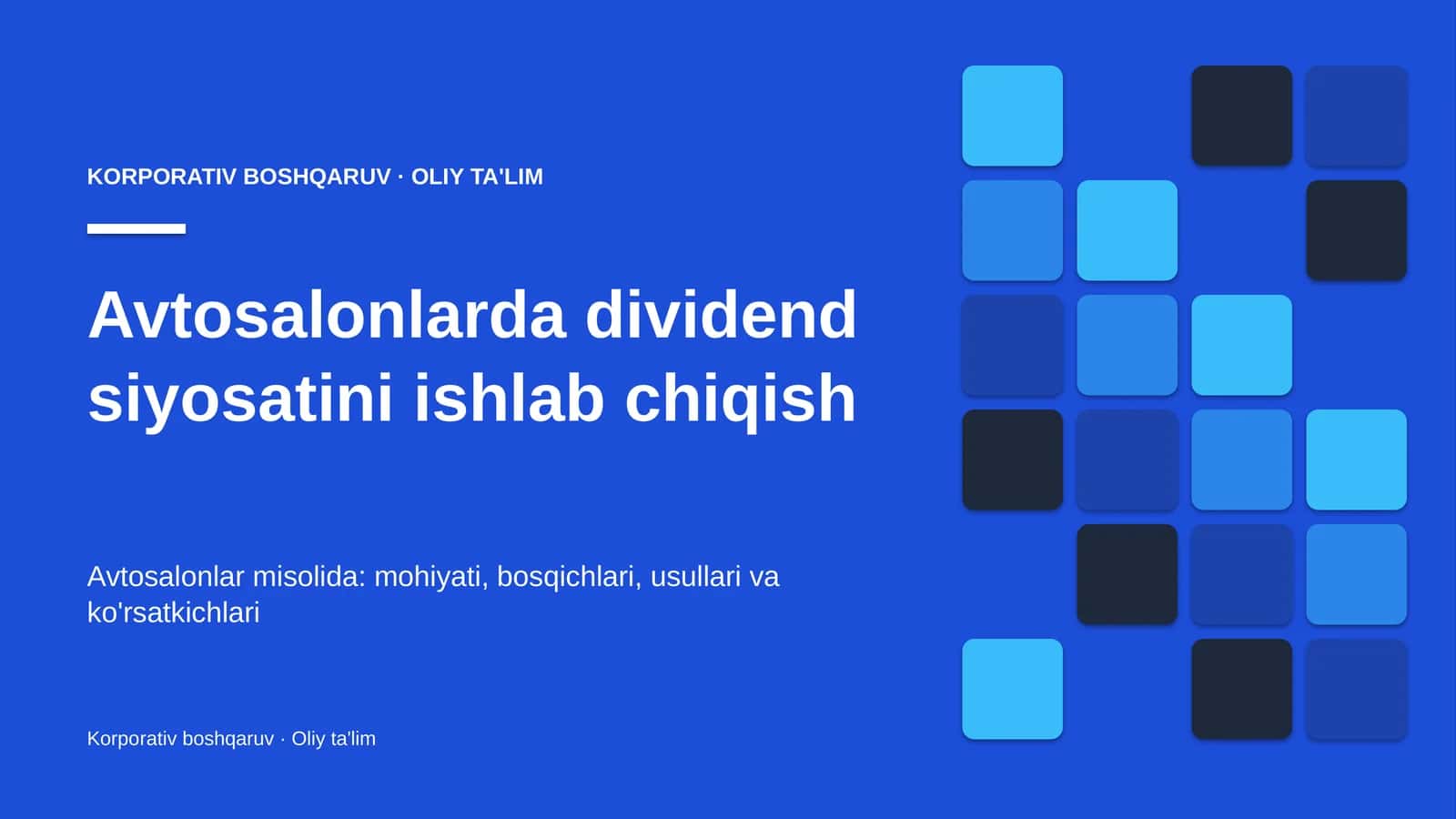 Avtosalonlarda dividend siyosatini ishlab chiqish 1