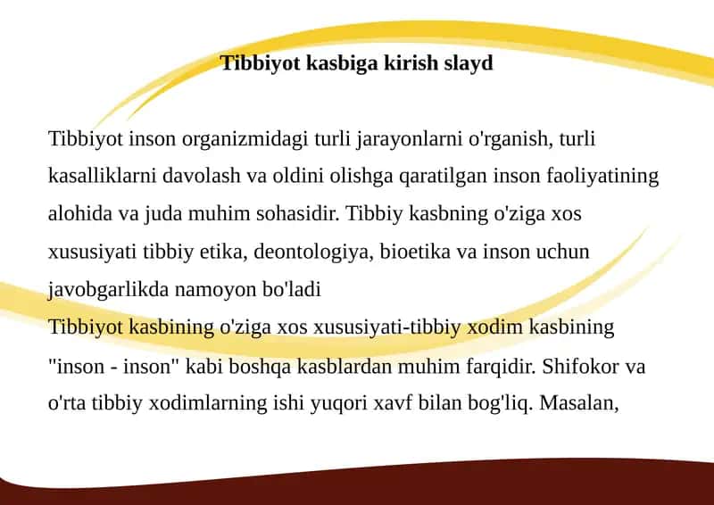 Tibbiyot kasbiga kirish slayd 1