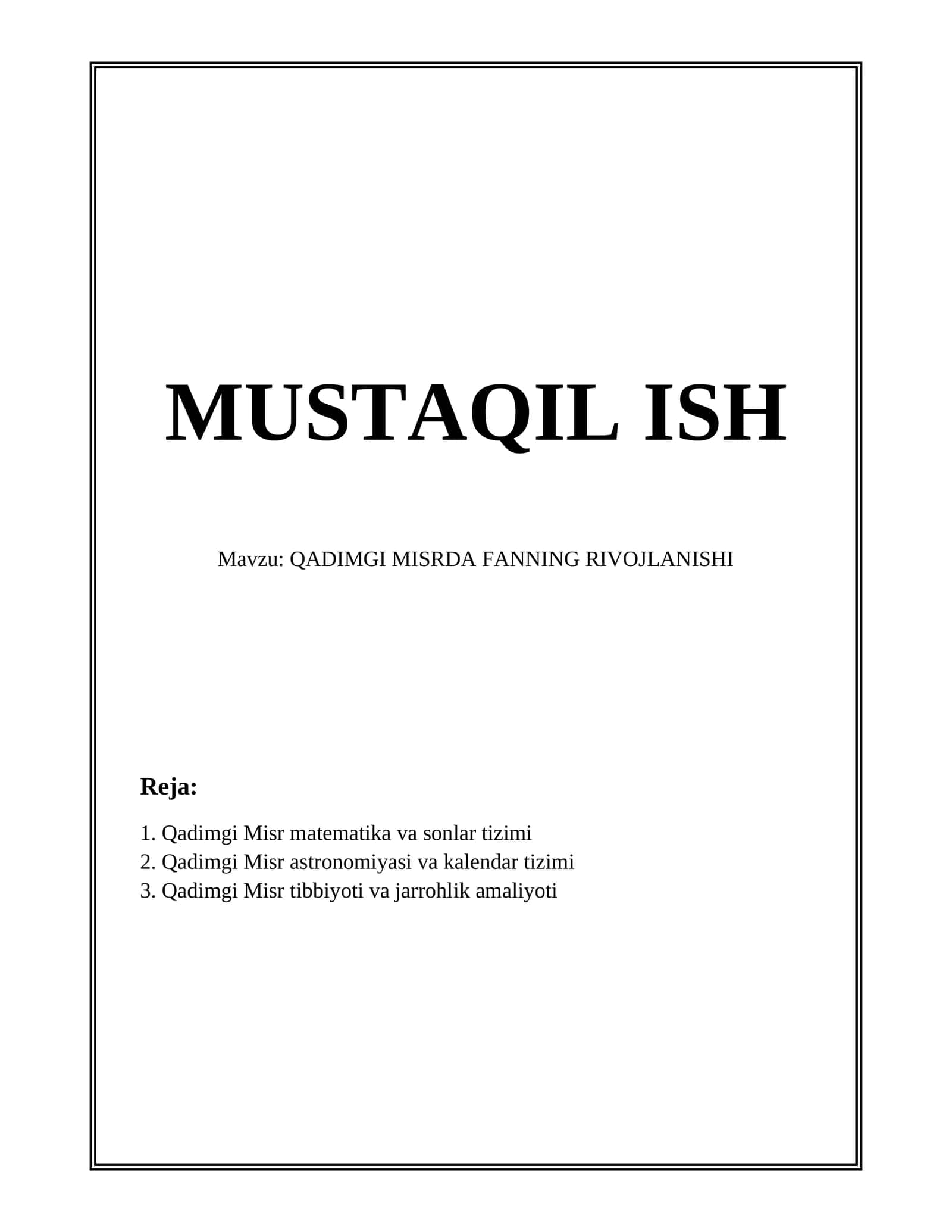 QADIMGI MISRDA FANNING RIVOJLANISHI 1