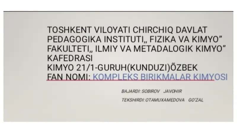 "Kompleks birikmalar kimyosi" 1