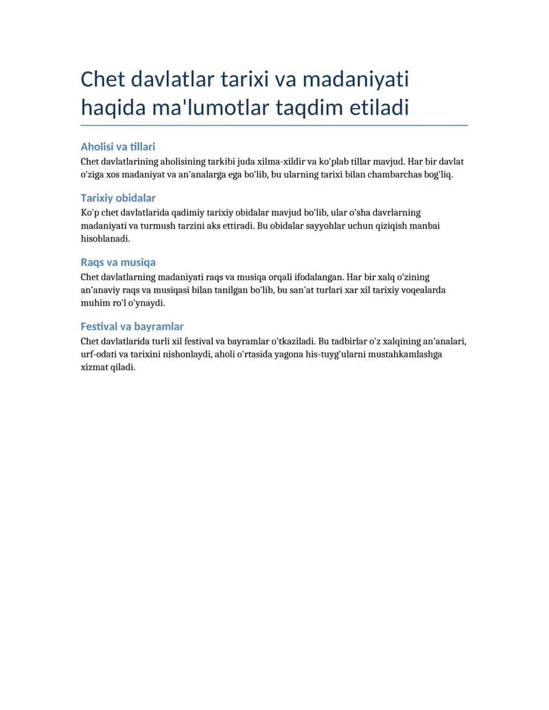 Chet davlatlar tarixi va madaniyati 1