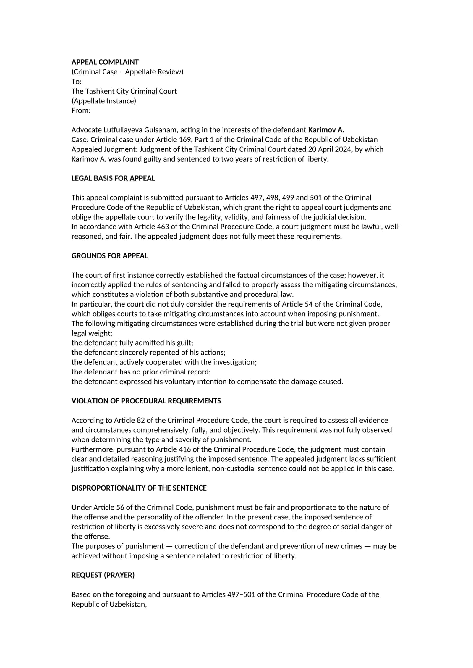 APPEAL COMPLAINT 1