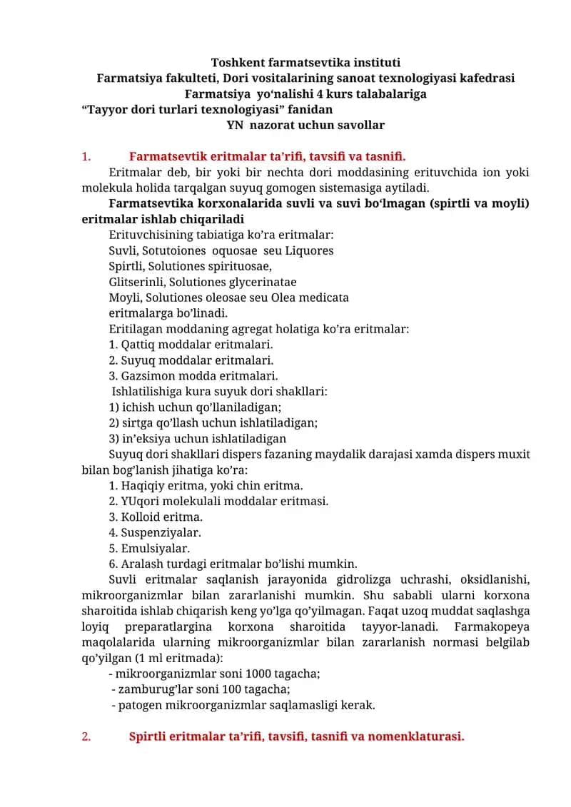 Farmatsevtik eritmalar ta’rifi 1