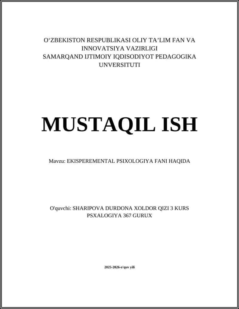Eksperimental Psixologiya Fani Haqida 1