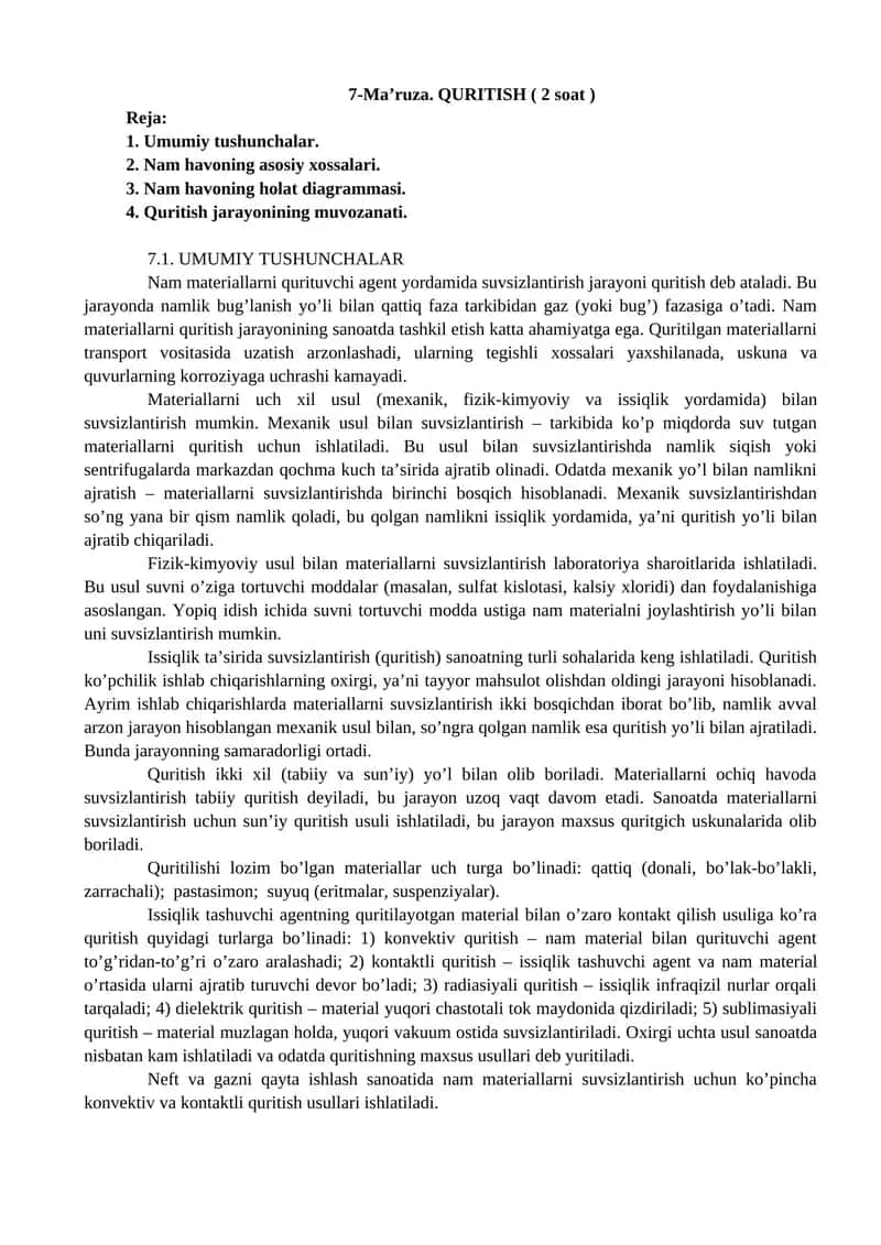 Quritish (Namlikni quritish) 1
