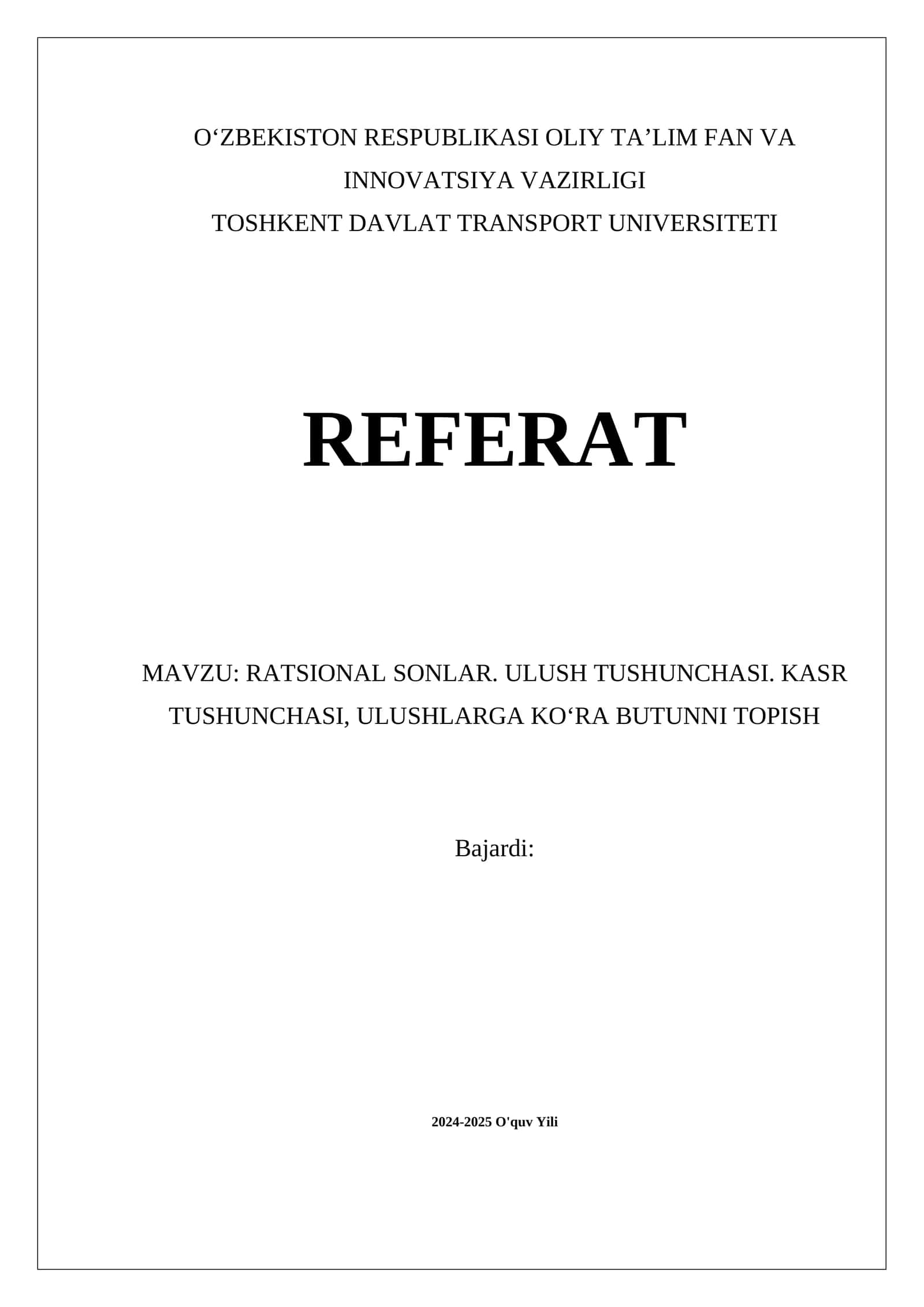 Ratsional Sonlar va Kasrlar 1