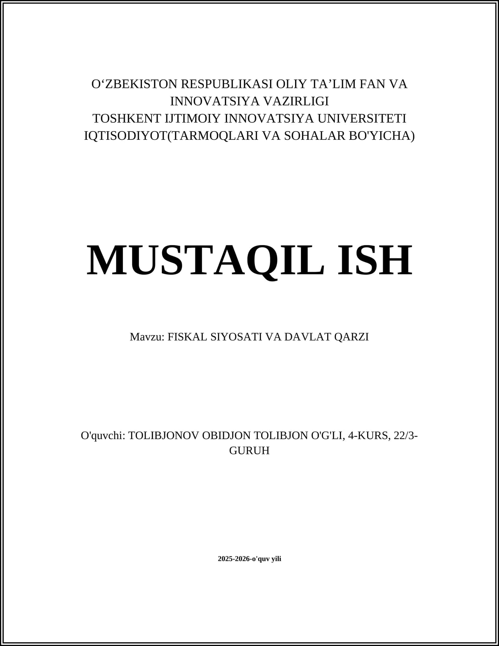 FISKAL SIYOSATI VA DAVLAT QARZI 1